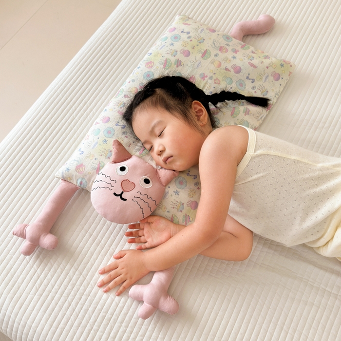 91家纺网 家纺一手货源 找家纺 北鸣有鱼枕芯馆 2025新款全棉双层纱漫画家系列荞麦枕-胡须猫 组合图