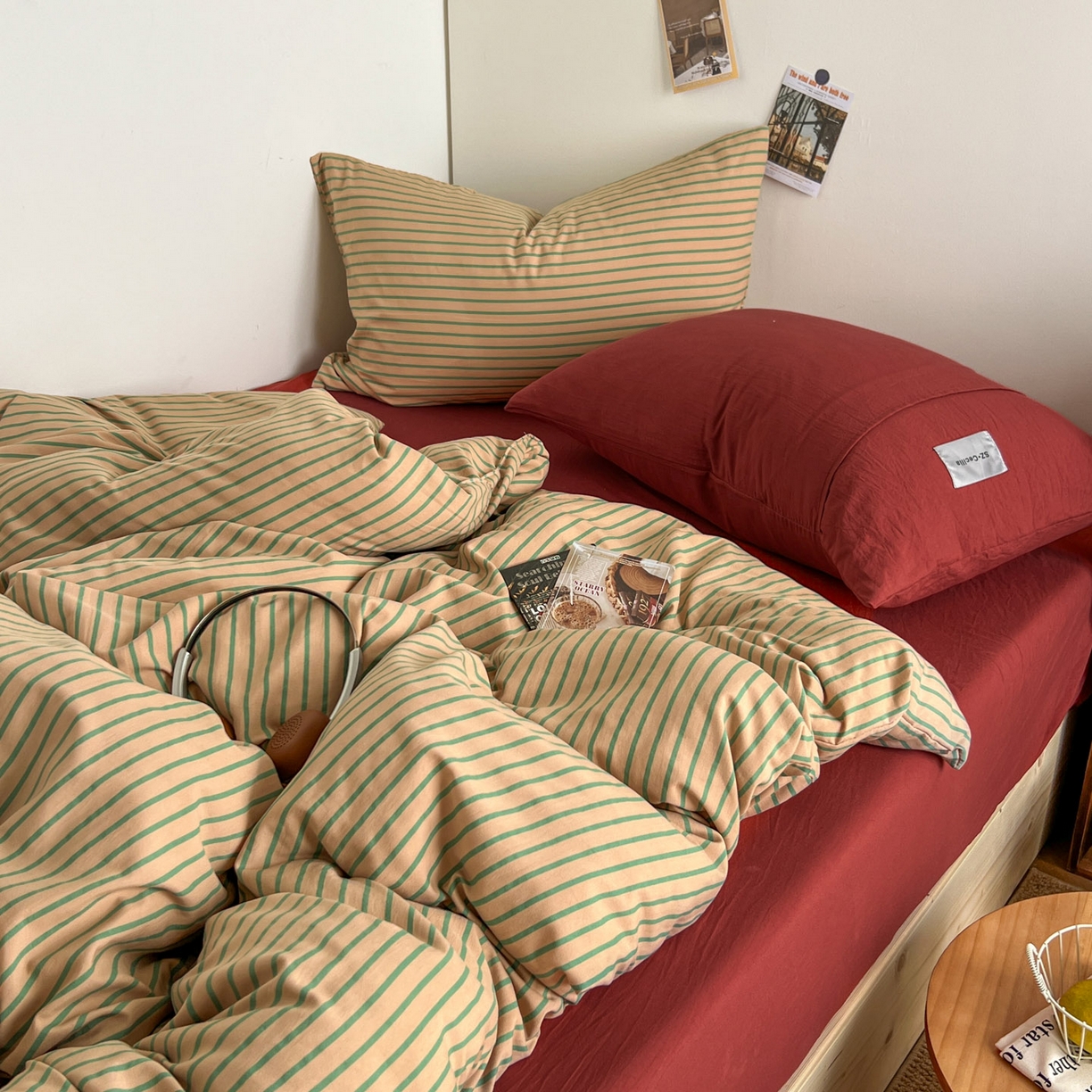 91家纺网 家纺一手货源 找家纺 （总）优选 2025新款韩式无印风水洗棉拼色学生三件套床单床笠款四件套