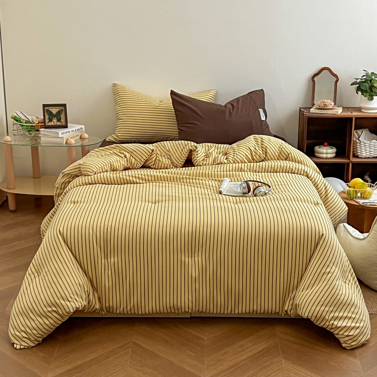 91家纺网 家纺一手货源 找家纺 优选 2025新款冬被水洗棉被子被芯 条纹黄+咖啡