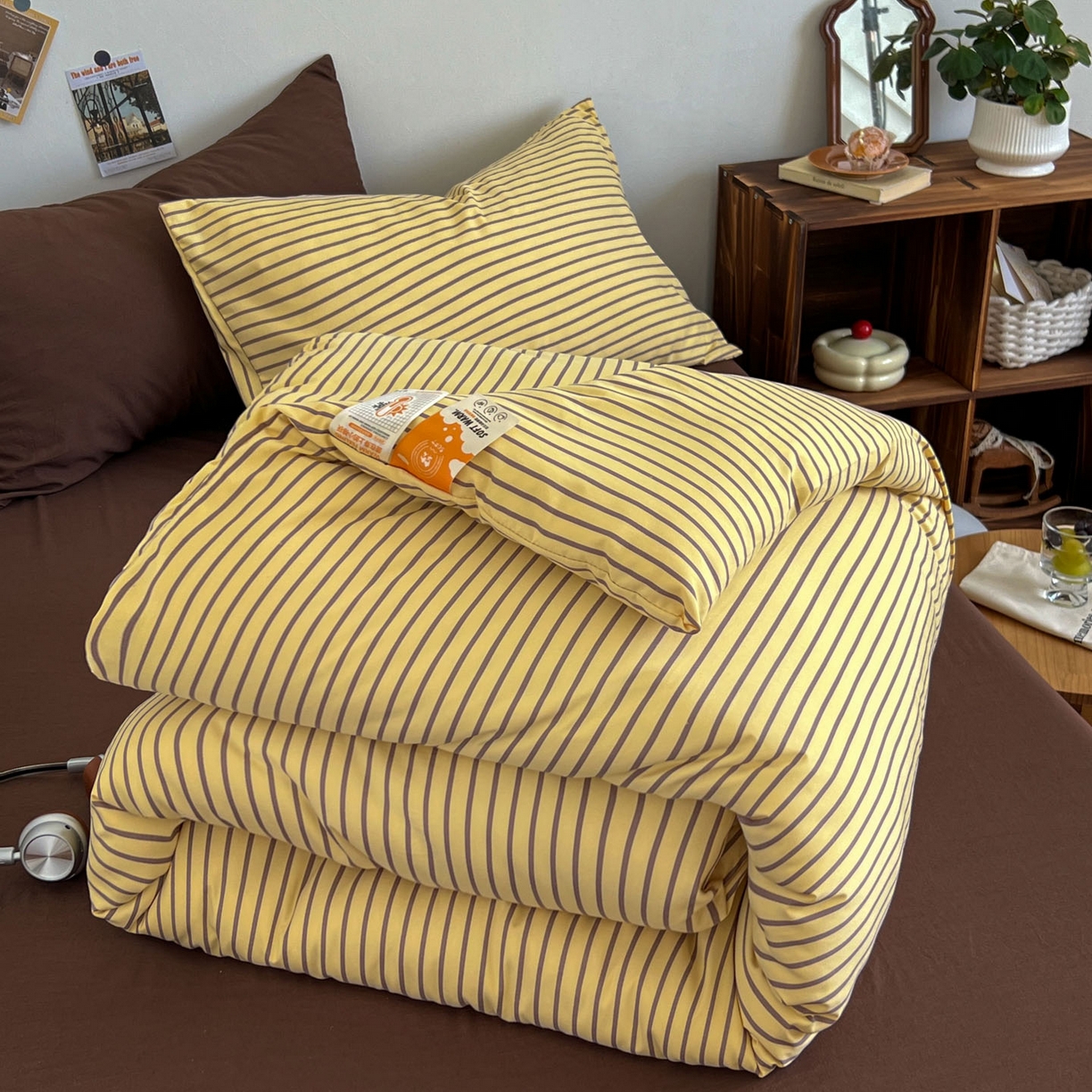 91家纺网 家纺一手货源 找家纺 优选 2025新款冬被水洗棉被子被芯 条纹黄+咖啡