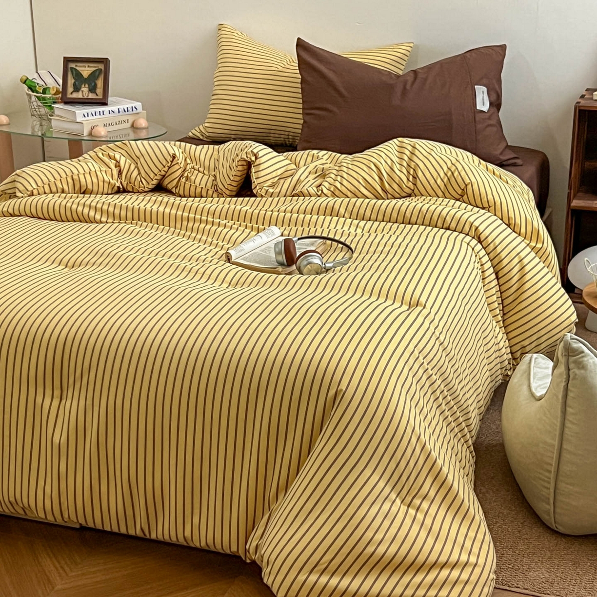 91家纺网 家纺一手货源 找家纺 优选 2025新款冬被水洗棉被子被芯 条纹黄+咖啡