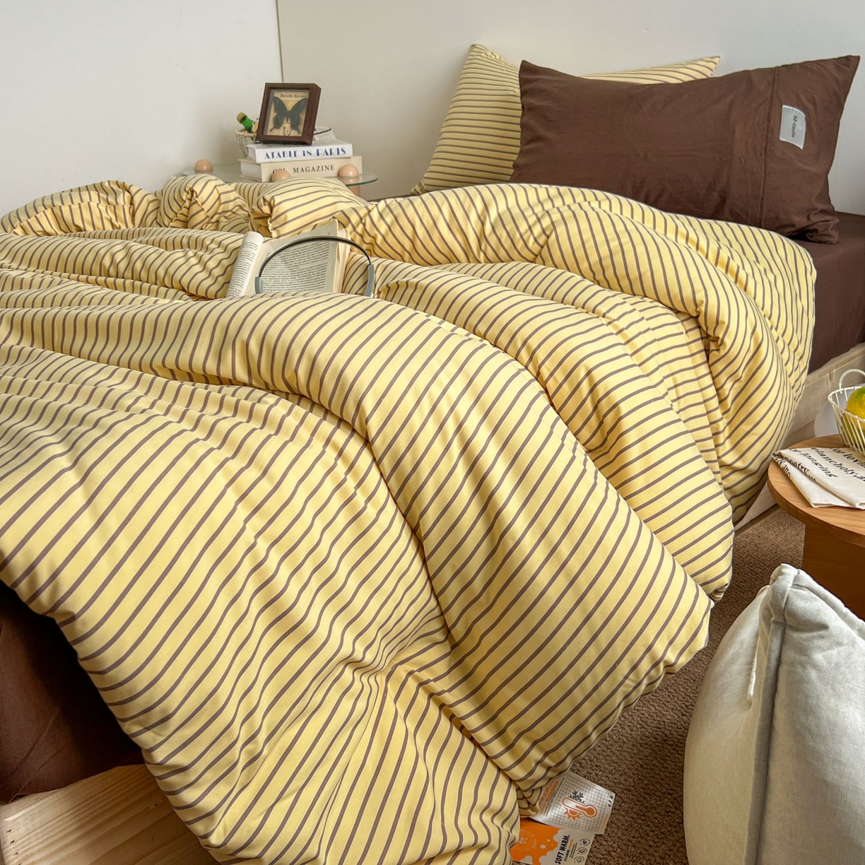 91家纺网 家纺一手货源 找家纺 优选 2025新款冬被水洗棉被子被芯 条纹黄+咖啡