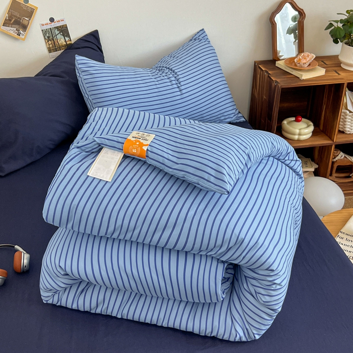 91家纺网 家纺一手货源 找家纺 优选 2025新款冬被水洗棉被子被芯 条纹蓝+深蓝