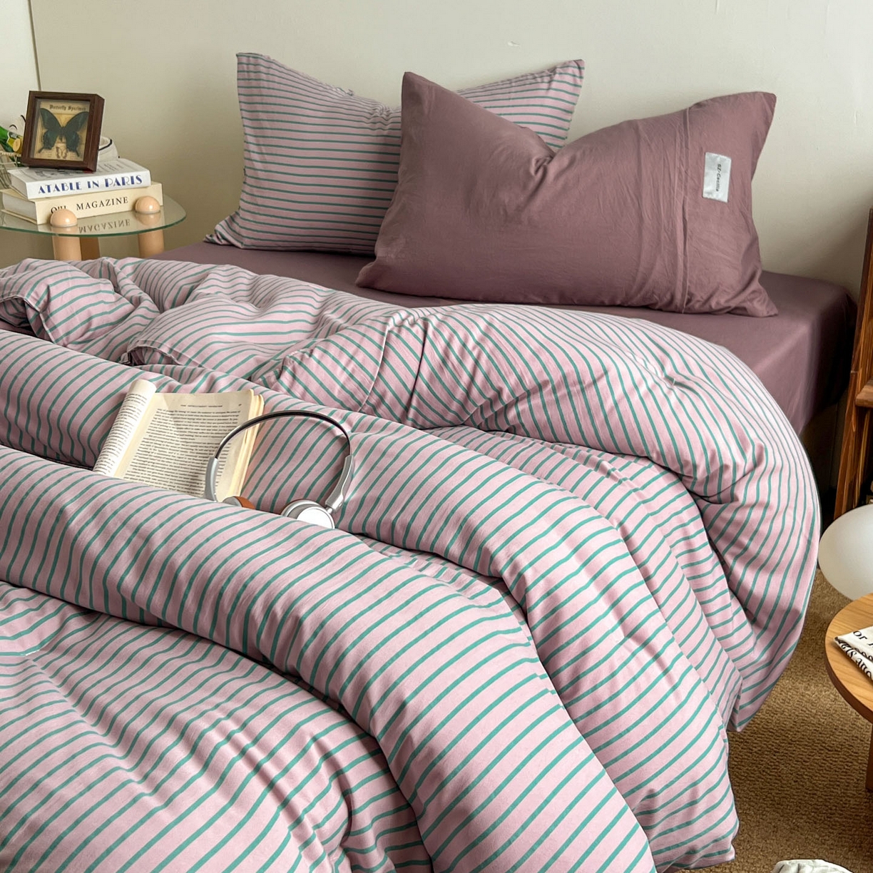 91家纺网 家纺一手货源 找家纺 优选 2025新款冬被水洗棉被子被芯 条纹浅紫+香芋紫