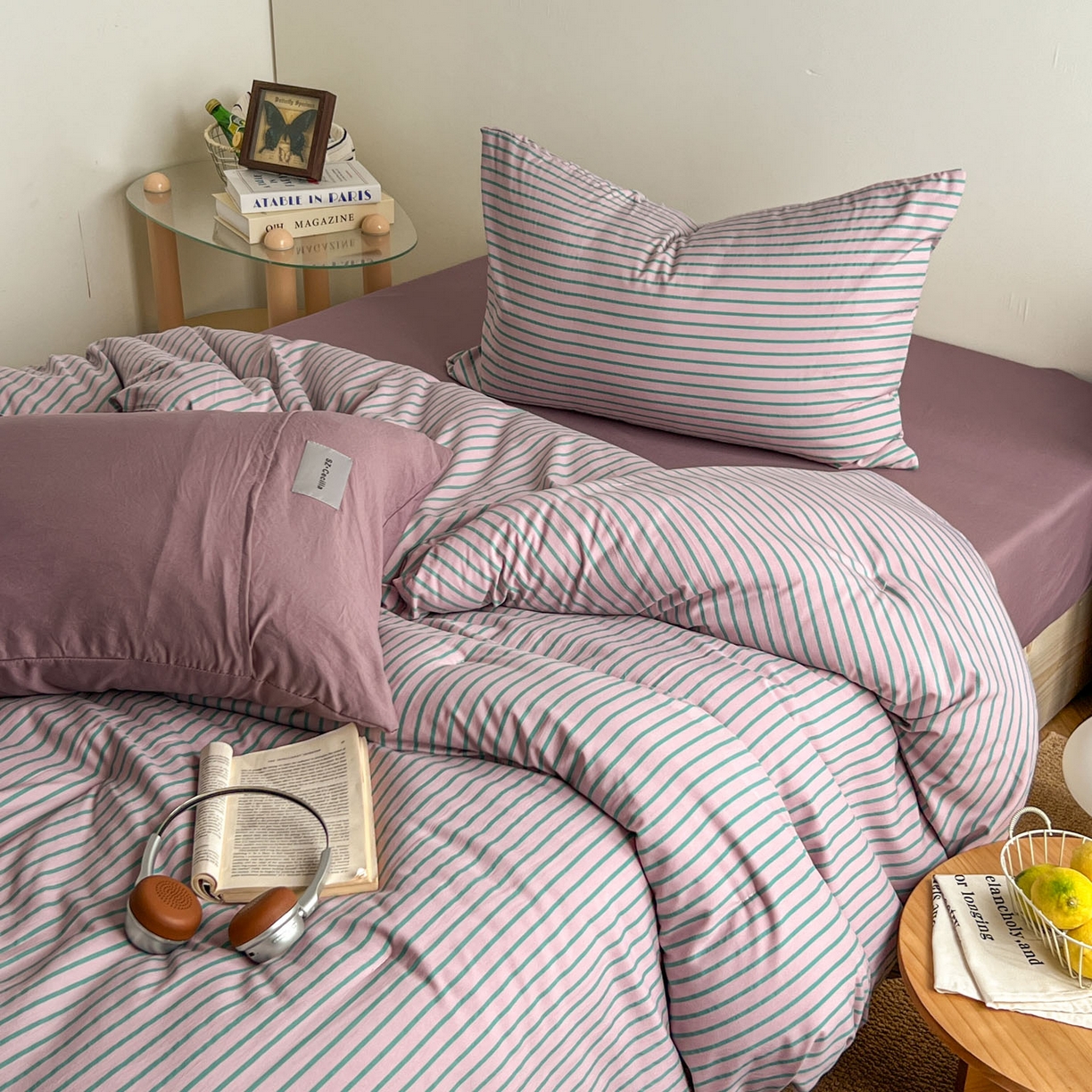 91家纺网 家纺一手货源 找家纺 优选 2025新款冬被水洗棉被子被芯 条纹浅紫+香芋紫