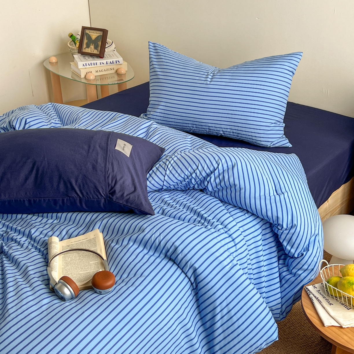 91家纺网 家纺一手货源 找家纺 优选良品 2025新款冬被水洗棉被子被芯 条纹蓝+深蓝