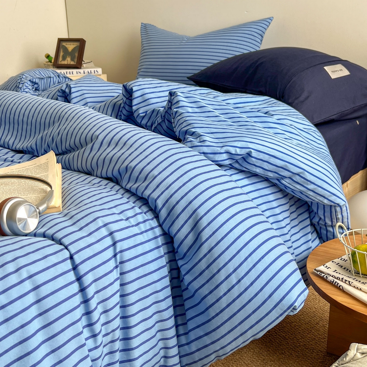 91家纺网 家纺一手货源 找家纺 优选良品 2025新款冬被水洗棉被子被芯 条纹蓝+深蓝