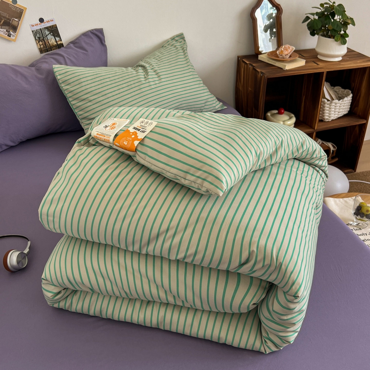 91家纺网 家纺一手货源 找家纺 优选良品 2025新款冬被水洗棉被子被芯 条纹绿+酱紫