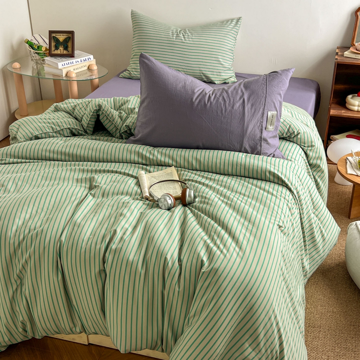 91家纺网 家纺一手货源 找家纺 优选良品 2025新款冬被水洗棉被子被芯 条纹绿+酱紫