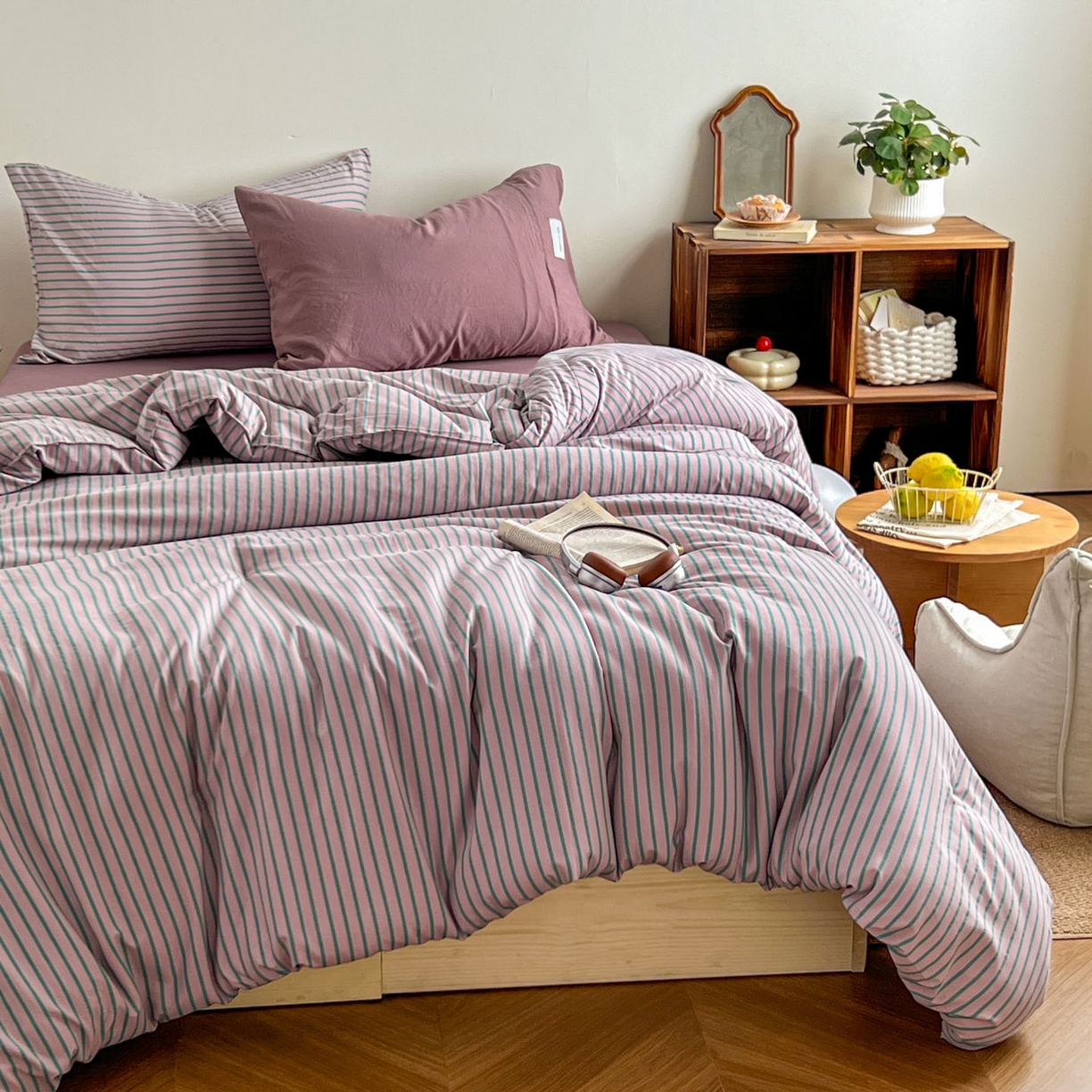 91家纺网 家纺一手货源 找家纺 优选良品 2025新款冬被水洗棉被子被芯 条纹浅紫+香芋紫