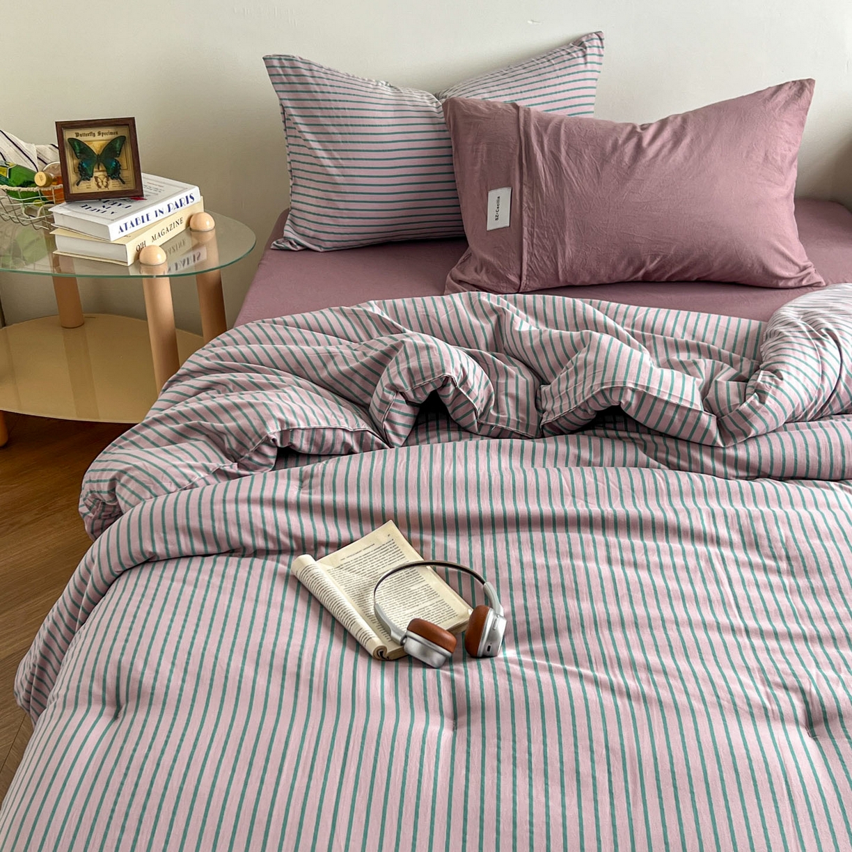 91家纺网 家纺一手货源 找家纺 优选良品 2025新款冬被水洗棉被子被芯 条纹浅紫+香芋紫