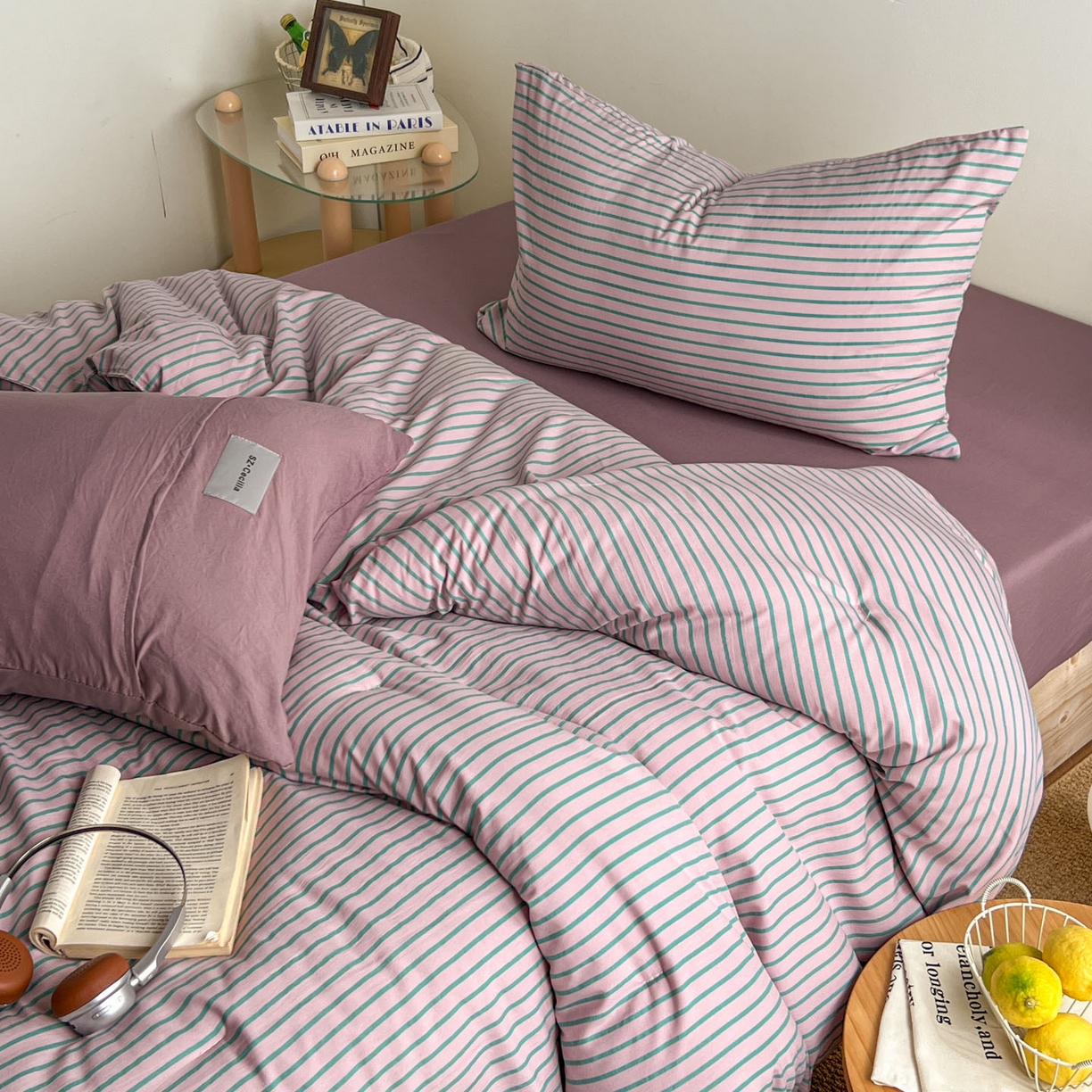 91家纺网 家纺一手货源 找家纺 优选良品 2025新款冬被水洗棉被子被芯 条纹浅紫+香芋紫