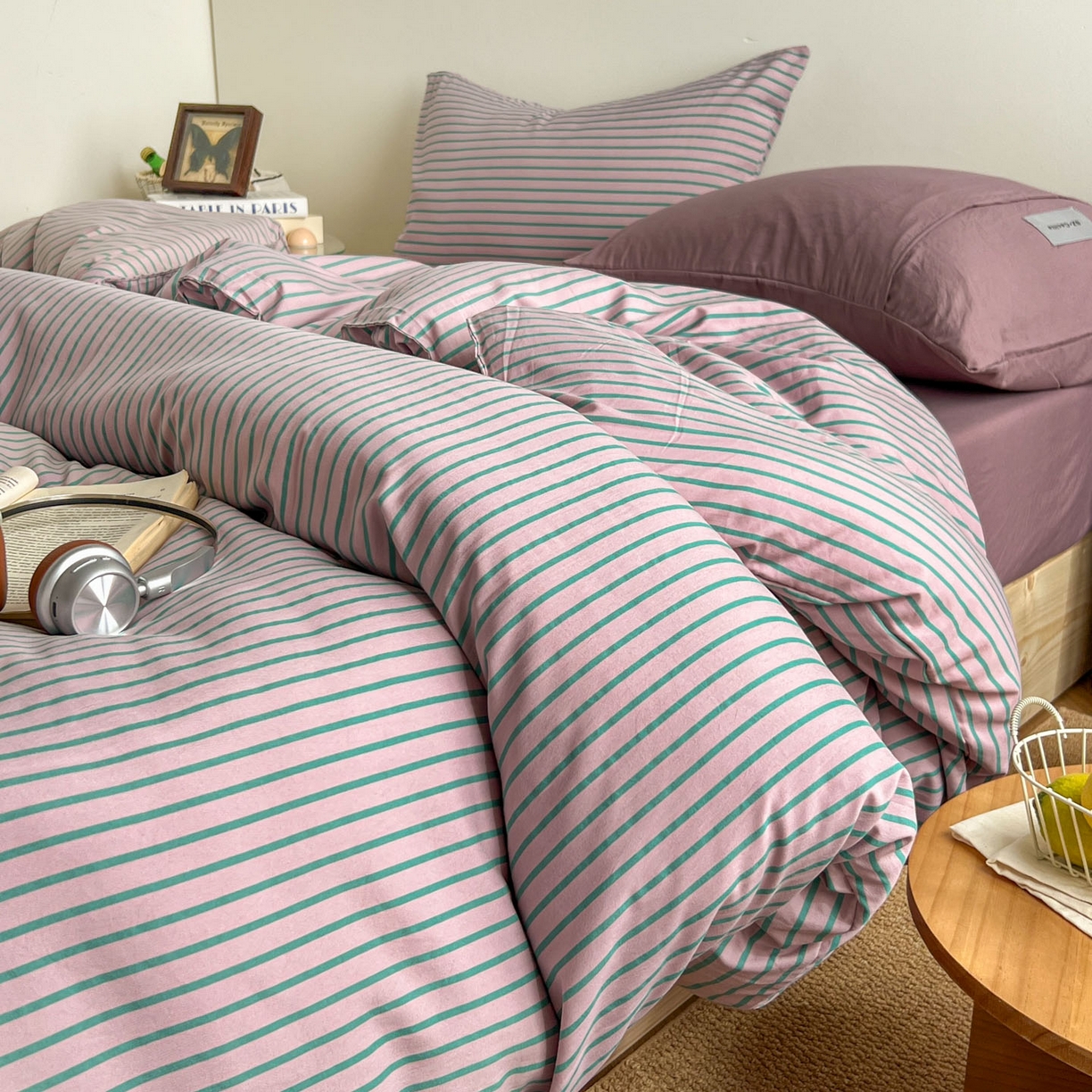 91家纺网 家纺一手货源 找家纺 优选良品 2025新款冬被水洗棉被子被芯 条纹浅紫+香芋紫