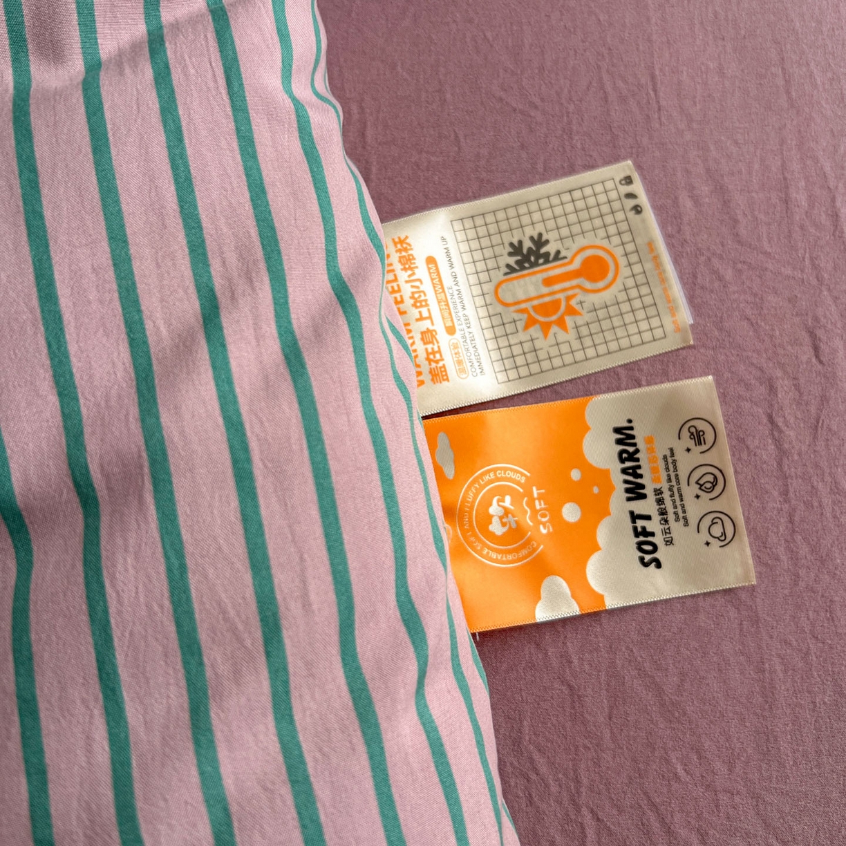 91家纺网 家纺一手货源 找家纺 优选良品 2025新款冬被水洗棉被子被芯 条纹浅紫+香芋紫