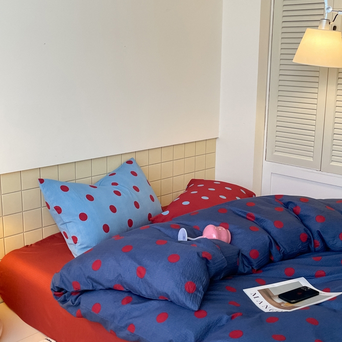 91家纺网 家纺一手货源 找家纺 （总）阿曼达 2025新款水洗亲肤波点纯色拼色撞色可盐可甜复古氛围感四件套