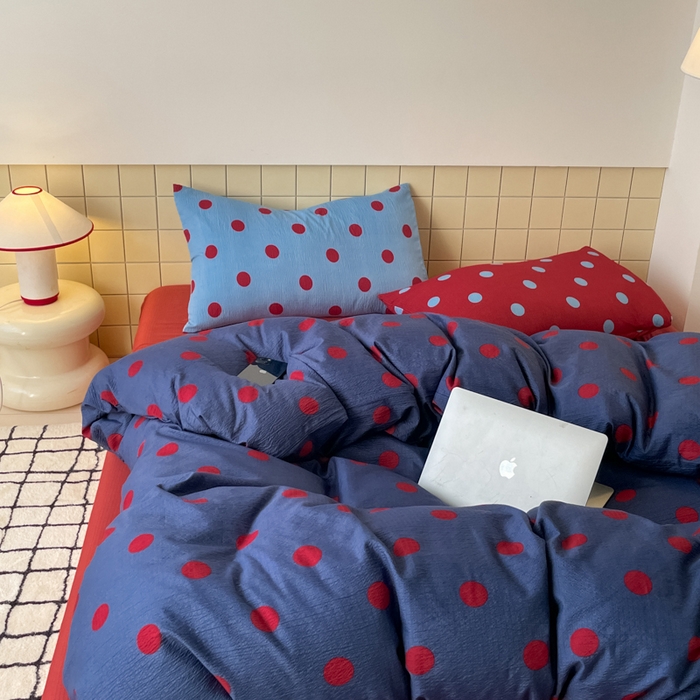 91家纺网 家纺一手货源 找家纺 （总）阿曼达 2025新款水洗亲肤波点纯色拼色撞色可盐可甜复古氛围感四件套