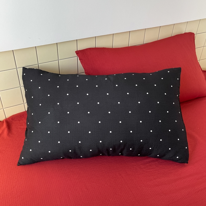 91家纺网 家纺一手货源 找家纺 阿曼达 2025新款水洗亲肤波点纯色拼色撞色可盐可甜复古氛围感四件套 波点-黑