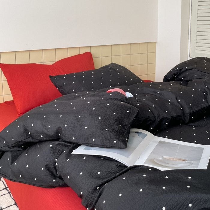 阿曼达 2025新款水洗亲肤波点纯色拼色撞色可盐可甜复古氛围感四件套 波点-黑