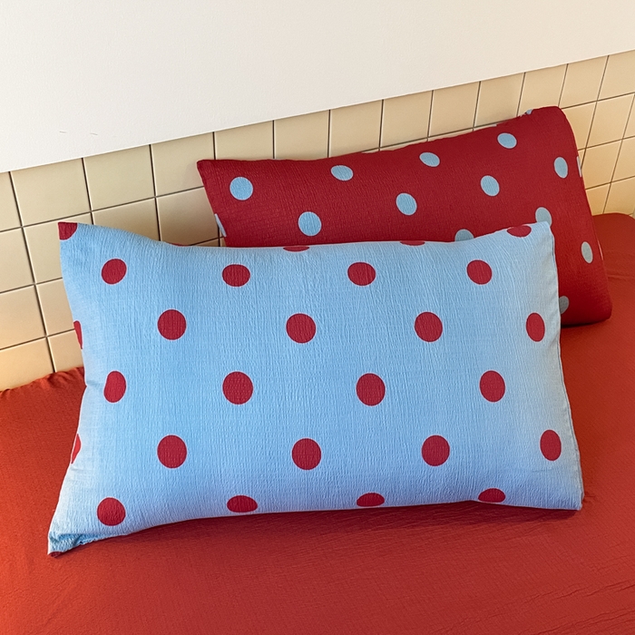 91家纺网 家纺一手货源 找家纺 阿曼达 2025新款水洗亲肤波点纯色拼色撞色可盐可甜复古氛围感四件套 波点-藏青