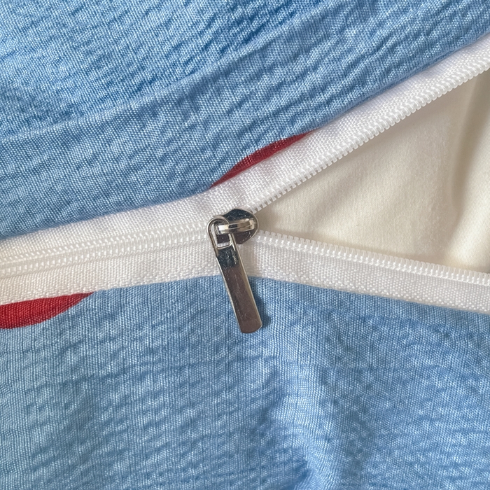 91家纺网 家纺一手货源 找家纺 阿曼达 2025新款水洗亲肤波点纯色拼色撞色可盐可甜复古氛围感四件套 波点-蓝