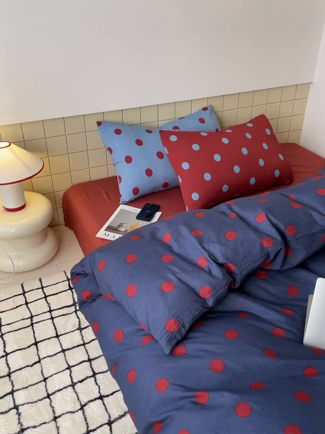 91家纺网 家纺一手货源 找家纺 （总）阿曼达 2025新款水洗亲肤波点纯色拼色撞色可盐可甜复古氛围感四件套