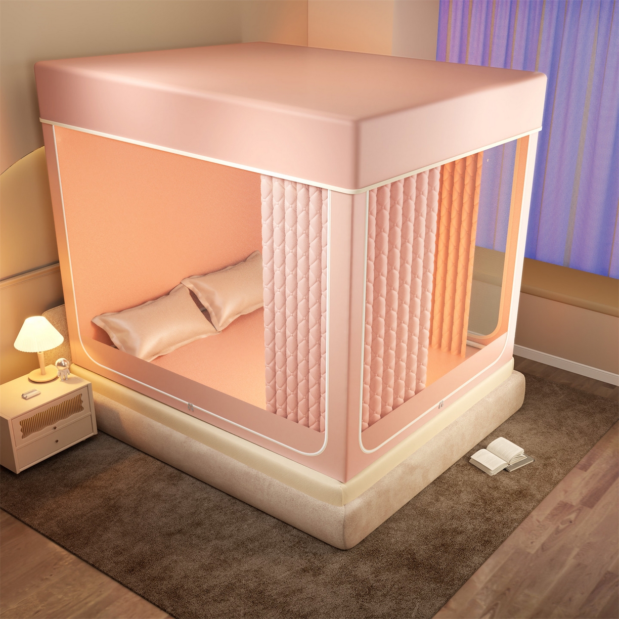 91家纺网 家纺一手货源 找家纺 （总）佳梦家纺 2025新款防尘保暖夹棉坐床蚊帐-永夜系列