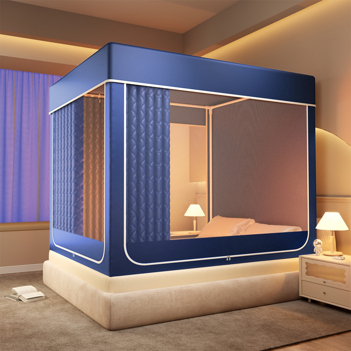 91家纺网 家纺一手货源 找家纺 （总）佳梦家纺 2025新款防尘保暖夹棉坐床蚊帐-永夜系列