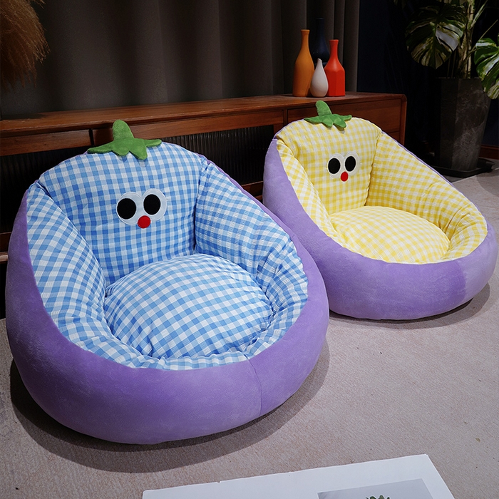 91家纺网 家纺一手货源 找家纺 仟亿莱 2025新款大眼茄子泡泡格蒲团坐垫 黄格茄子