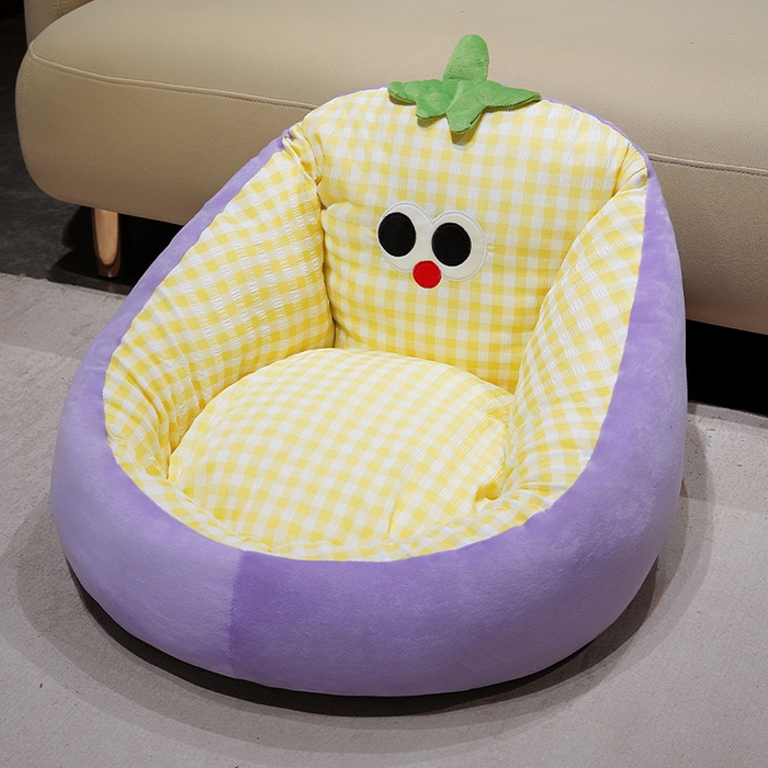 仟亿莱 2025新款大眼茄子泡泡格蒲团坐垫 黄格茄子