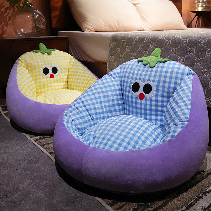 91家纺网 家纺一手货源 找家纺 仟亿莱 2025新款大眼茄子泡泡格蒲团坐垫 黄格茄子