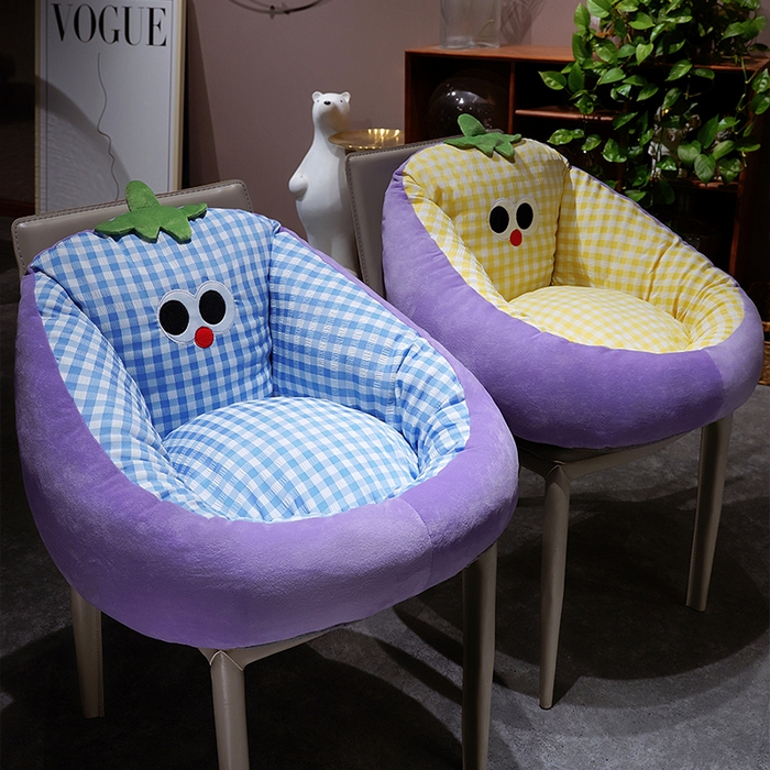 91家纺网 家纺一手货源 找家纺 仟亿莱 2025新款大眼茄子泡泡格蒲团坐垫 黄格茄子