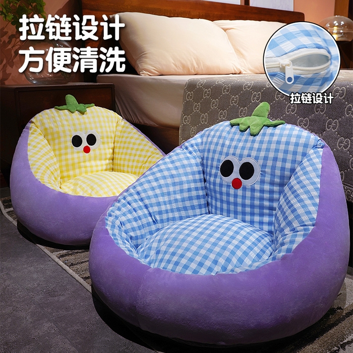 91家纺网 家纺一手货源 找家纺 仟亿莱 2025新款大眼茄子泡泡格蒲团坐垫 黄格茄子