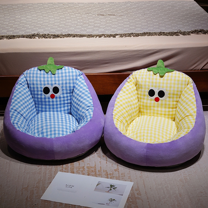 91家纺网 家纺一手货源 找家纺 仟亿莱 2025新款大眼茄子泡泡格蒲团坐垫 黄格茄子