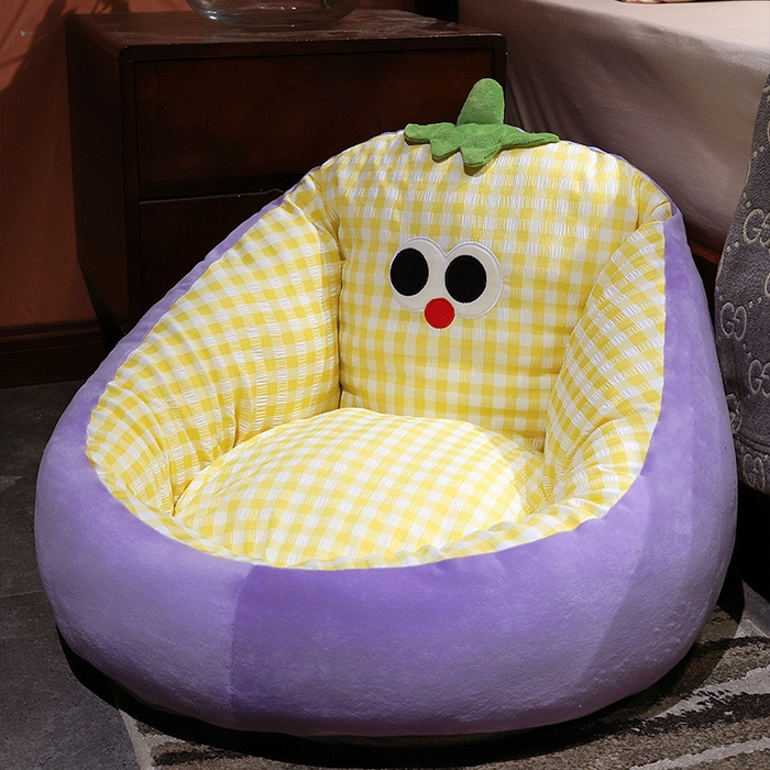 91家纺网 家纺一手货源 找家纺 仟亿莱 2025新款大眼茄子泡泡格蒲团坐垫 黄格茄子