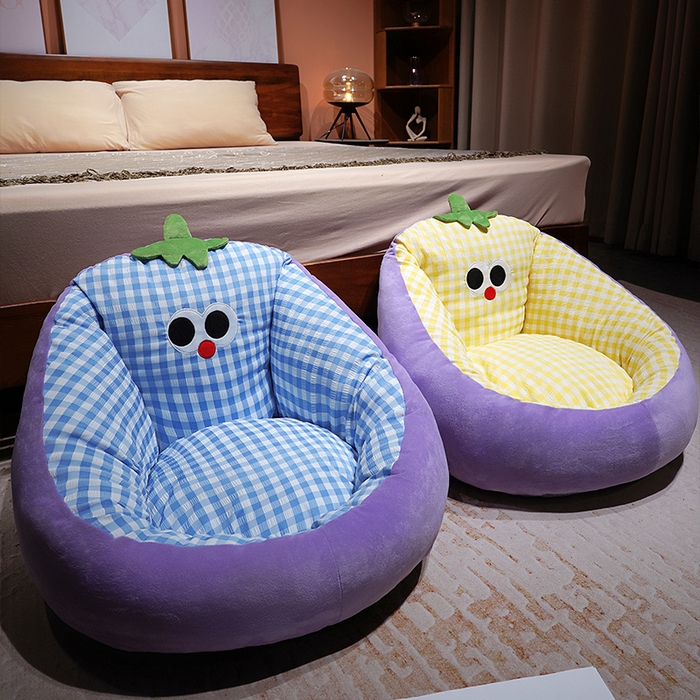 91家纺网 家纺一手货源 找家纺 仟亿莱 2025新款大眼茄子泡泡格蒲团坐垫 黄格茄子