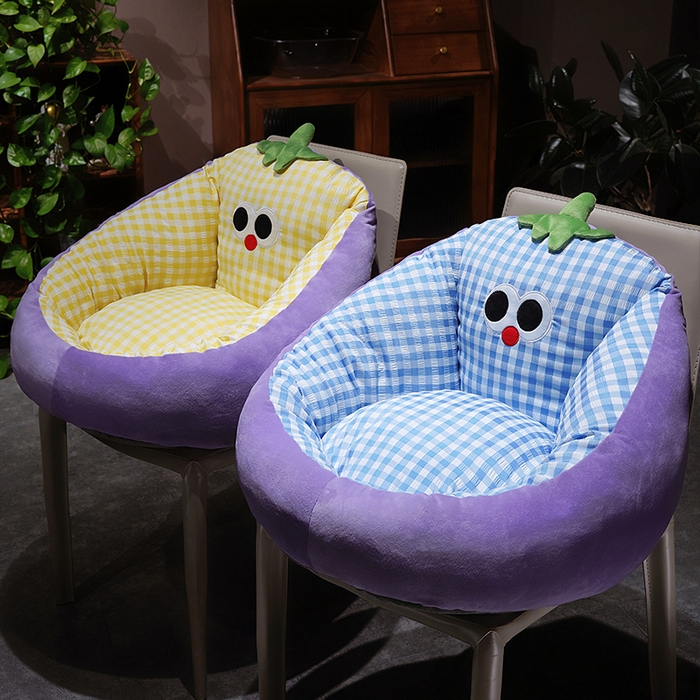 91家纺网 家纺一手货源 找家纺 仟亿莱 2025新款大眼茄子泡泡格蒲团坐垫 黄格茄子