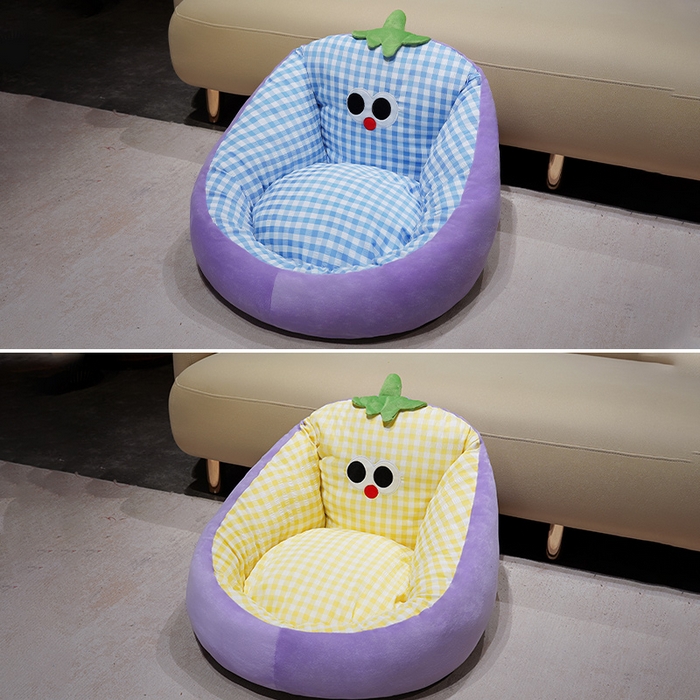 91家纺网 家纺一手货源 找家纺 仟亿莱 2025新款大眼茄子泡泡格蒲团坐垫 黄格茄子