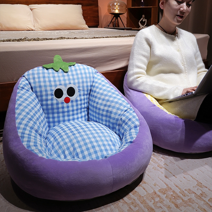 91家纺网 家纺一手货源 找家纺 仟亿莱 2025新款大眼茄子泡泡格蒲团坐垫 蓝格茄子