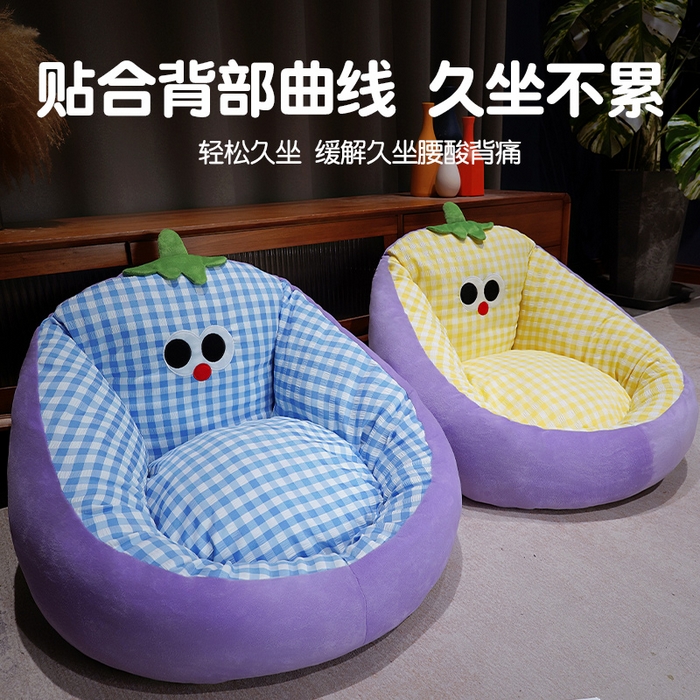 91家纺网 家纺一手货源 找家纺 仟亿莱 2025新款大眼茄子泡泡格蒲团坐垫 蓝格茄子