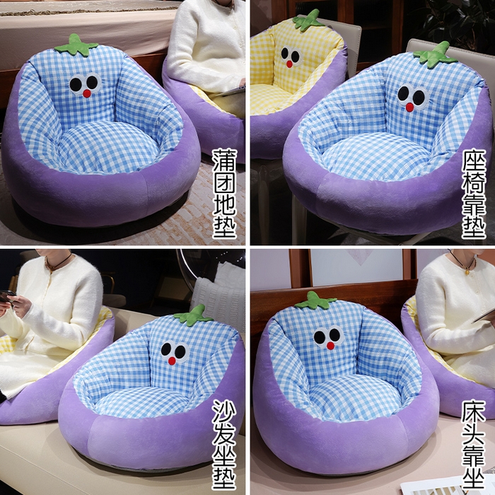 91家纺网 家纺一手货源 找家纺 仟亿莱 2025新款大眼茄子泡泡格蒲团坐垫 蓝格茄子