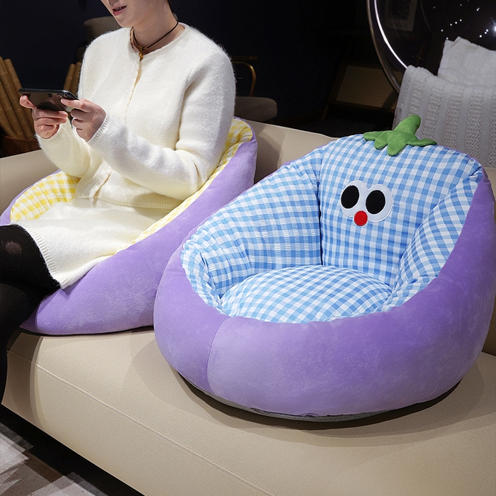 91家纺网 家纺一手货源 找家纺 仟亿莱 2025新款大眼茄子泡泡格蒲团坐垫 蓝格茄子