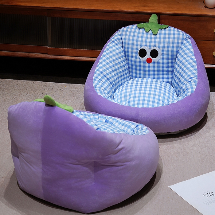 91家纺网 家纺一手货源 找家纺 仟亿莱 2025新款大眼茄子泡泡格蒲团坐垫 蓝格茄子