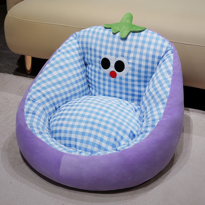 仟亿莱 2025新款大眼茄子泡泡格蒲团坐垫 蓝格茄子