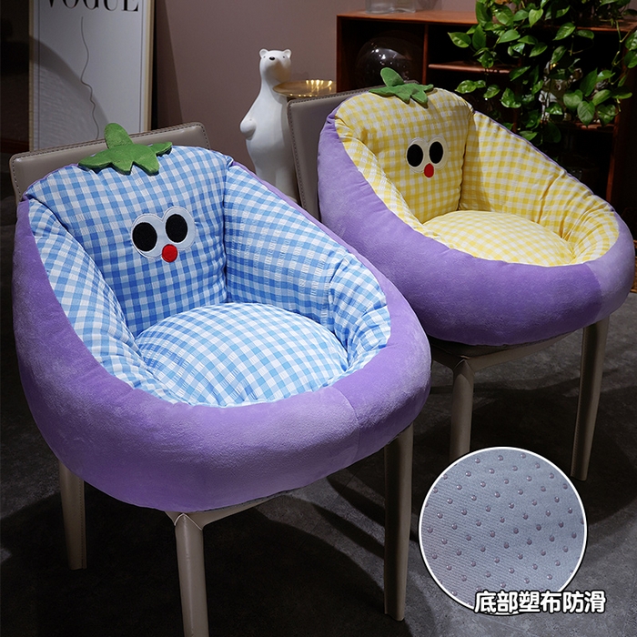 91家纺网 家纺一手货源 找家纺 仟亿莱 2025新款大眼茄子泡泡格蒲团坐垫 蓝格茄子