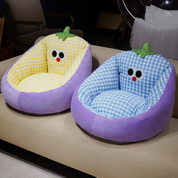 91家纺网 家纺一手货源 找家纺 仟亿莱 2025新款大眼茄子泡泡格蒲团坐垫 蓝格茄子