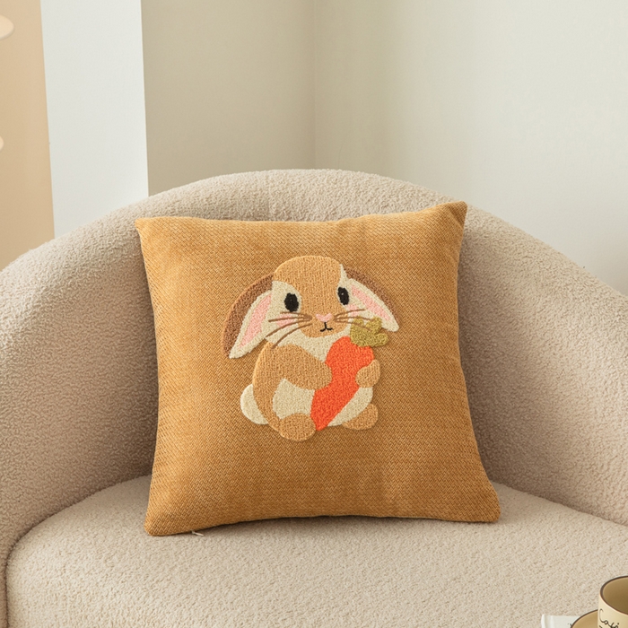 新奇异 2025新款卡通毛巾绣雪尼尔抱枕 萝卜兔-黄色