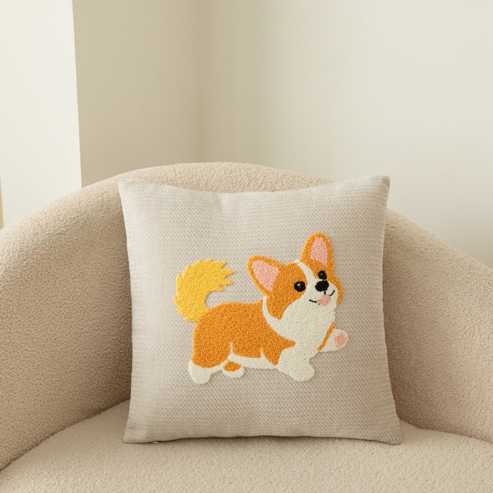 新奇异 2025新款卡通毛巾绣雪尼尔抱枕 可爱狗-米色