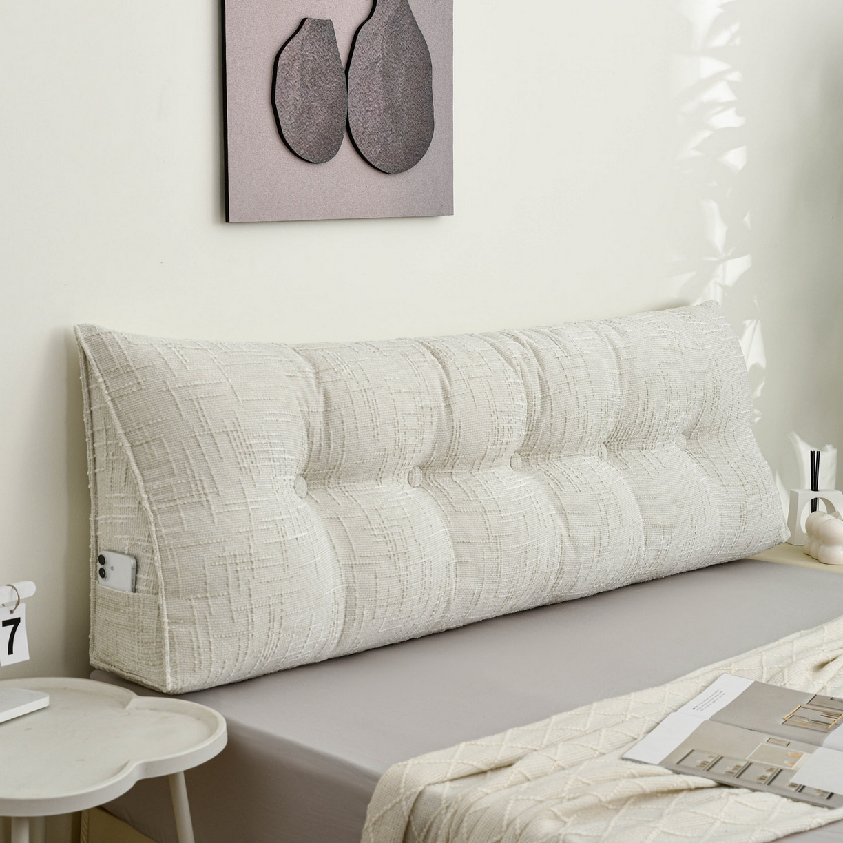 91家纺网 家纺一手货源 找家纺 美达人 2025新款肌理麻三角靠背靠垫 肌理麻-香草白-三角