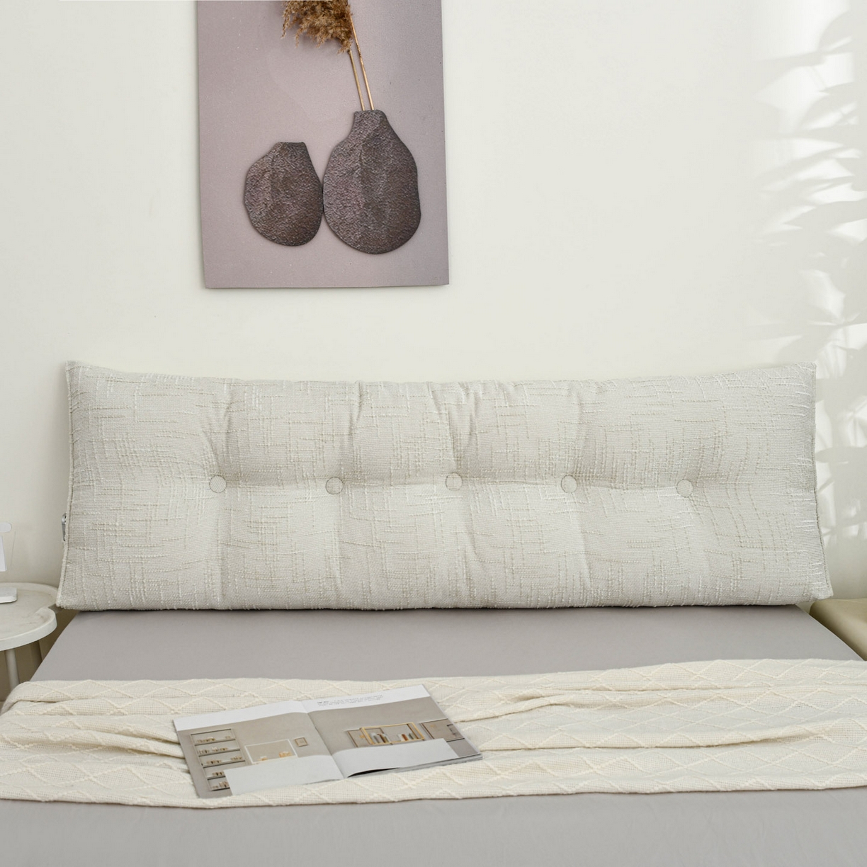 91家纺网 家纺一手货源 找家纺 美达人 2025新款肌理麻三角靠背靠垫 肌理麻-香草白-三角