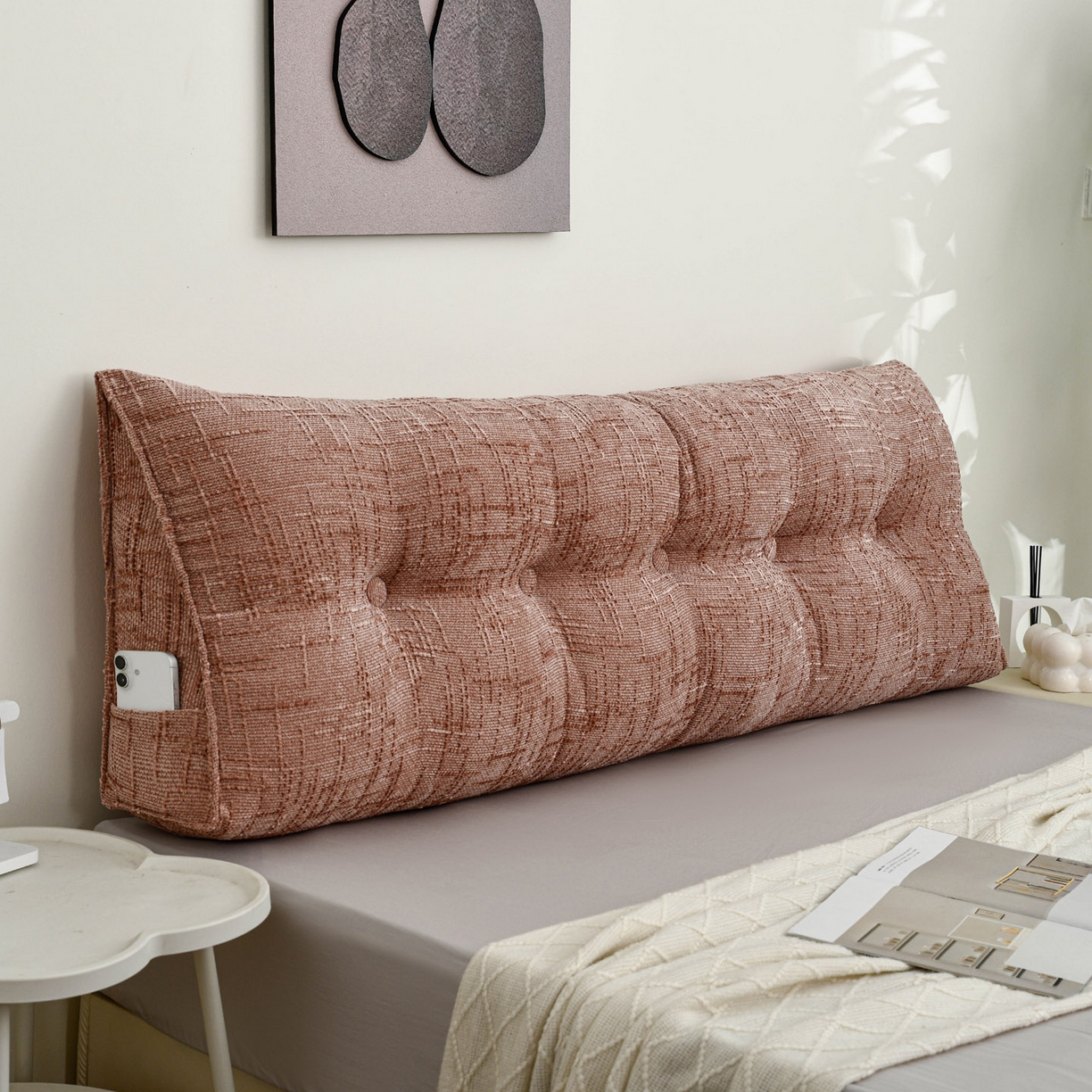 91家纺网 家纺一手货源 找家纺 美达人 2025新款肌理麻三角靠背靠垫 肌理麻-褪色玫瑰-三角